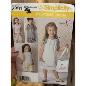 Simplicity 2391 Girls Pillowcase Dress Shirt Shorts Sewing Pattern 3-8‎ New